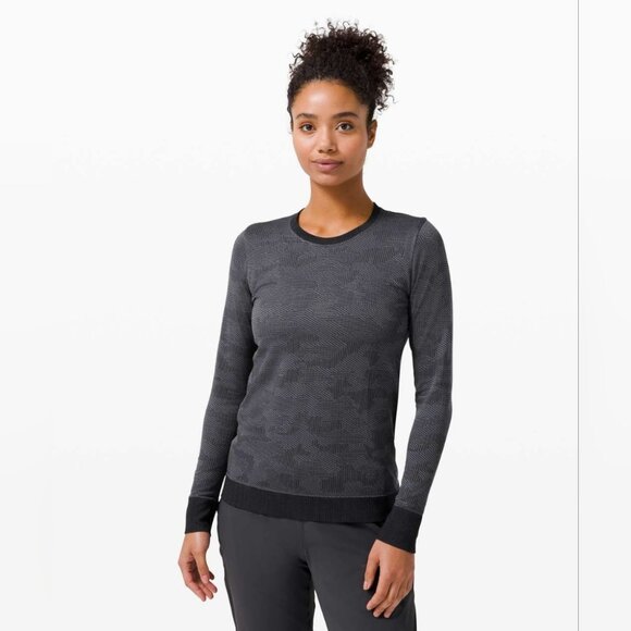 Lululemon Swiftly Breathe Long Sleeve Vented Camo Black / Asphalt Grey Size 6 - Picture 3 of 10